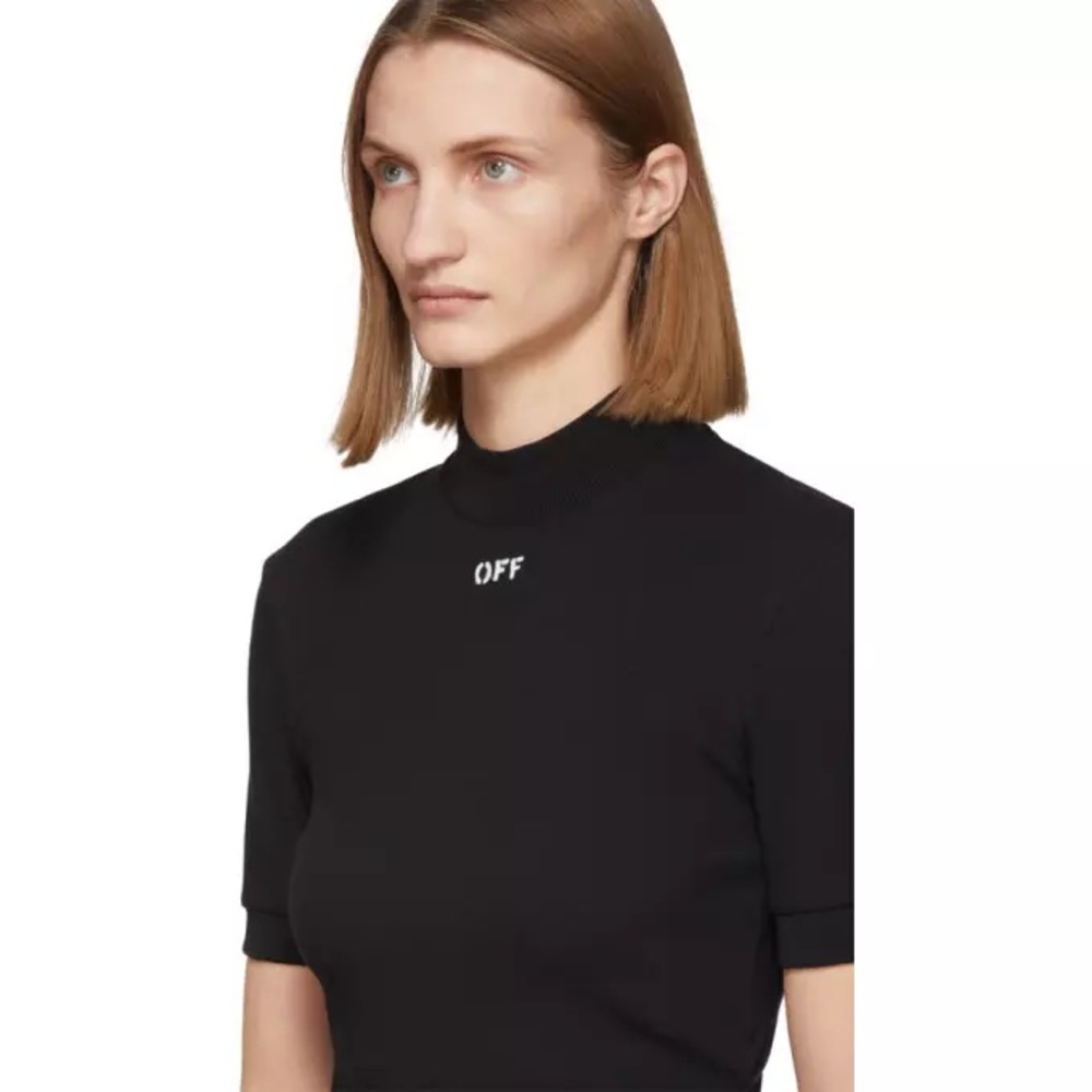 OFF-WHITE Exclusive Black Rib Mock Neck T-Shirt
